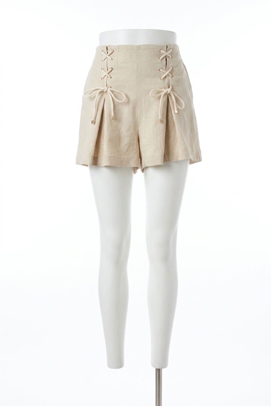 NEW ENTRO lace up pleated shorts in sand